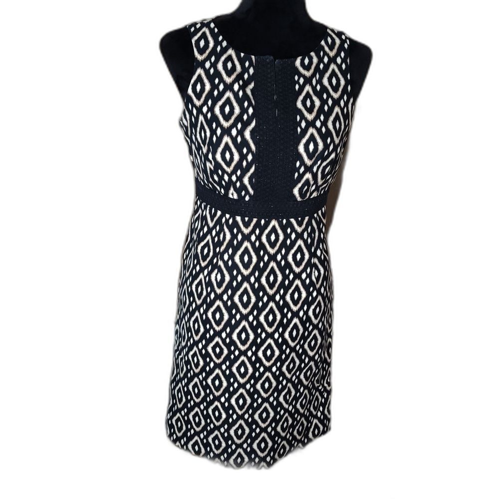 Petite Sophisticate Dress Womens 6P Black & Tan Sheath Sleeveless Career Office